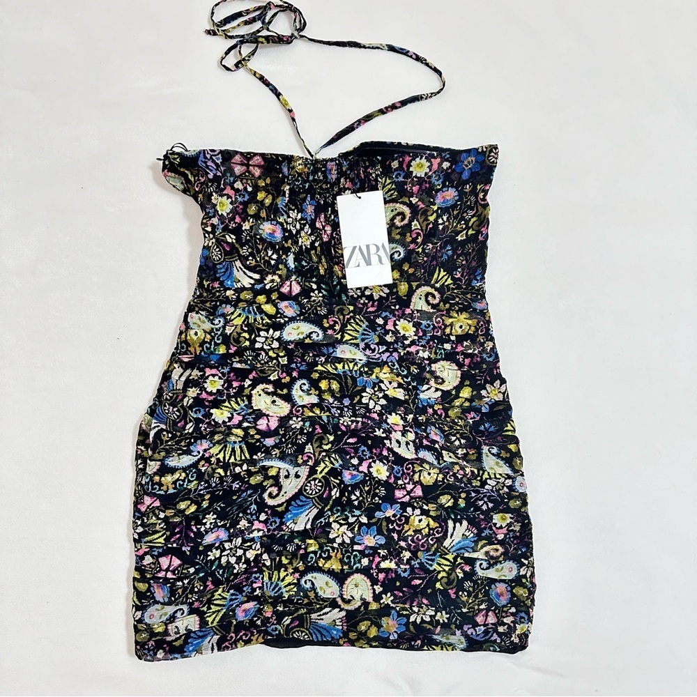 NEW NWT Zara Paisley Print Halter Mini Dress - Picture 4 of 6